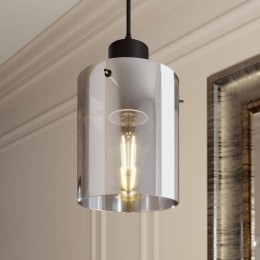 LindbyhanglampKourtney15cmzwartgrijsglasE27