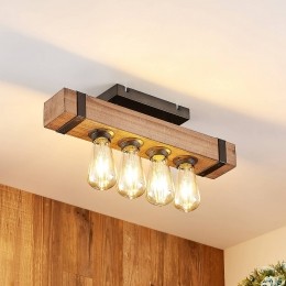 LindbySverinaplafondlamp46cmbruinhoutmetaal