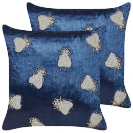 Beliani-PENTAS-Sierkussensetvan2-BlauwZilver-45x45cm-Fluweel