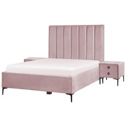 Beliani-SEZANNE-Slaapkamerset-Roze-140x200cm-Fluweel