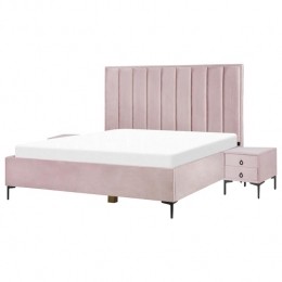 Beliani-SEZANNE-Slaapkamerset-Roze-180x200cm-Fluweel