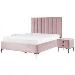 Beliani-SEZANNE-Slaapkamerset-Roze-160x200cm-Fluweel
