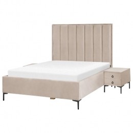 Beliani-SEZANNE-Slaapkamerset-Taupe-140x200cm-Fluweel