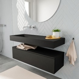 ZaroALANvrijhangendewastafel120cmmetwasbakEnkellinksenonderkastinkleurZwartmat1lades