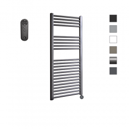 SanicareHVSelektrischeradiator60x112cmgunmetalmetafstandsbedieningenthermostaatzwartrechtsonder