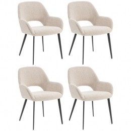 FurnihausEetkamerstoelenmetarmleuningLeviBeigeStof-Setvan4