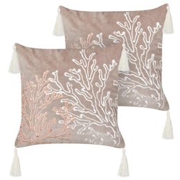 Beliani-MAZZAELLA-Sierkussensetvan2-Taupe-45x45cm-Fluweel