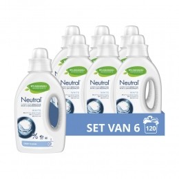6xNeutralVloeibaarWasmiddelWit20Wasbeurten1liter
