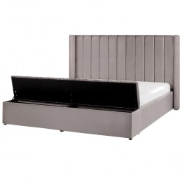 Beliani-NOYERS-Tweepersoonsbed-Grijs-180x200cm-Fluweel