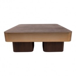 PTMDWarrenCoffeeTable90x90x31BrownWoodGoldMetal