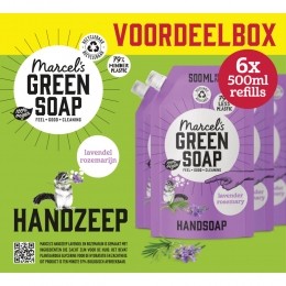 6xMarcelsGreenSoapHandzeepLavendelRozemarijnNavulStazak500ml