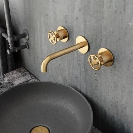 HotbathCobberWorkafbouwdeelinbouwwastafelmengkraanmet18cmuitloopgeborsteldmessingPVD