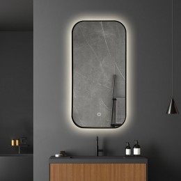 SaniclearDenverBlackspiegelmetLEDverlichting50x100cminclspiegelverwarmingmatzwart