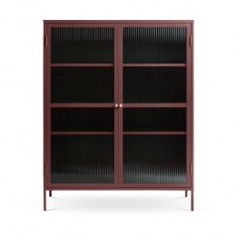 OlivineKatjaMetalenVitrinekastmetRibglas-B111cm-Rood