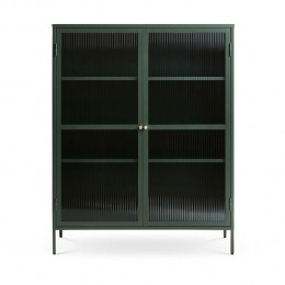 OlivineKatjaMetalenVitrinekastmetRibglas-B111cm-Groen