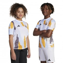 adidasRealMadridPre-MatchTrainingsshirt2024-2025KidsWitOranjeBlauw