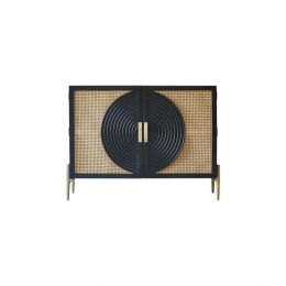 Tikamoon-BuffetkastvanzwartmassiefmangohoutenrotanSina115cm