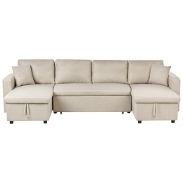 Beliani-SOMMEN-Hoekslaapbank-Beige-Symmetrisch-287cm-Polyester