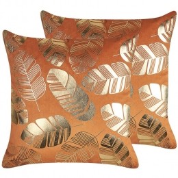 Beliani-SUNFLOWER-Sierkussensetvan2-Oranje-45x45cm-Fluweel