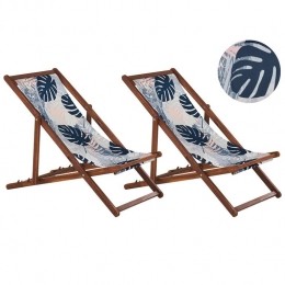 Beliani-ANZIO-Strandstoelsetvan2-DonkerhoutPalmBlauw-Polyester