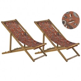 Beliani-ANZIO-Strandstoelsetvan2-LichthoutRoodBloemen-Polyester