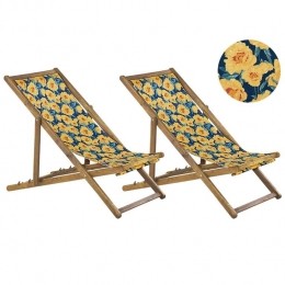 Beliani-ANZIO-Strandstoelsetvan2-LichthoutGeelBloemen-Polyester