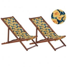 Beliani-ANZIO-Strandstoelsetvan2-DonkerhoutBloemenGeel-Polyester