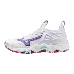 MizunoWAVEMOMENTUM3KorfbalschoenenWitVioletIndigoCamelliaRosDamesMaat405