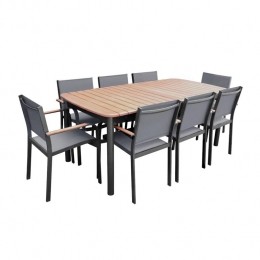 sweeek-Houtenenaluminiumtuinsettuintafel8fauteuils