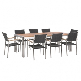 Beliani-GROSSETO-Tuinsetvoor8-Zwart-RVS