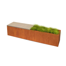 FlorisaRechthoekigecortenstaalplantenbakmetPadoukzitbankL200xB40xH42cm-Geroba