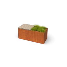 FlorisaRechthoekigecortenstaalplantenbakmethardhoutzitbankL100xB40xH42cm-Geroba