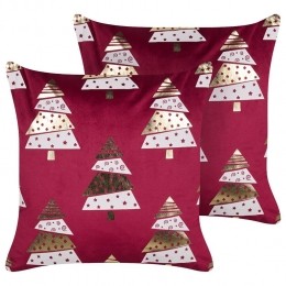 Beliani-GOLDSPRUCE-Sierkussensetvan2-Rood-Fluweel
