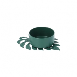 QUVIOWaxinelichthouderopeenblad-8x6x2cm-Metaal-Groen