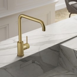 HotbathCobberXkeukenmengkraanmetdraaibarerechteuitloopgeborsteldmessingPVD