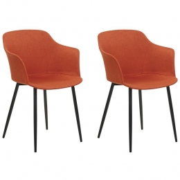 Beliani-ELIM-Eetkamerstoelsetvan2-Oranje-Polyester