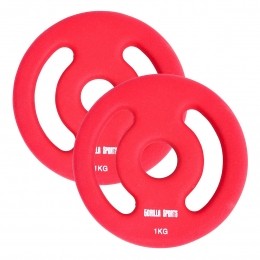 Gewichtsschijf-Halterschijven-2x1kg-Vinyl-Rubbercoating-Gietijzer-30mm-GorillaSports