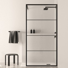 InloopdoucheBWSBlackLine90x200cm8mmNANOGlasMatZwartRaster