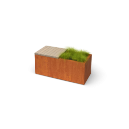 FlorisaRechthoekigecortenstaalplantenbakmethardhoutzitbankL100xB40xH42cm-Geroba