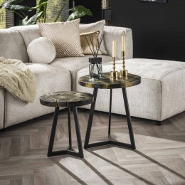 LifestyleFurnSalontafelKaeoTeakhoutSetvan2stuks-ZwartGoud-Rond
