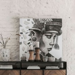 MUSTLivingWandpaneelBalinesegirlKetut100x100cm-ZwartWit