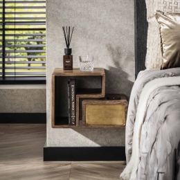 LifestyleFurnZwevendNachtkastjeReneMangohoutenbrassSetvan2stuks-Massiefmangozwart