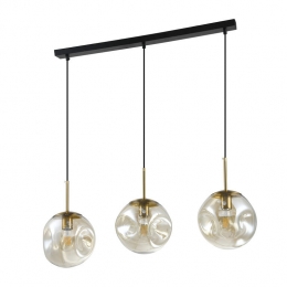 QUVIOHanglampeettafel-3lichtspunten-Glazenbollen-Metaal