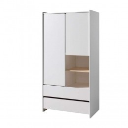 25korting-LeenBakker-VipackKledingkastKiddy2DeurenEn2Lades-90x180x55Cm-MDFGrenenhout-Wit