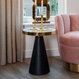 RichmondBijzettafelOdin45cmWitMarmerGoudZwart-Rond