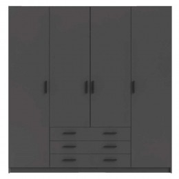 LeenBakker-KledingkastSprint4-deurs-Antraciet-200x196x50Cm-Spaanplaat-Grijs