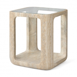 JesperHomeBijzettafelYobekoTravertinlookenglas48x48cm-BeigeNaturel-Vierkant