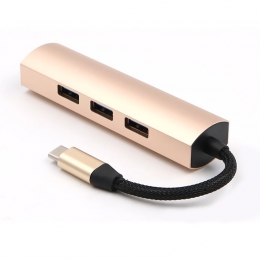 USBSplitter-USBHub30-4Poorten-USB-Caansluiting-Aluminium-Ros-Goud