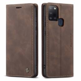 CaseMe-SamsungGalaxyA21shoesje-WalletBookCase-Magneetsluiting-DonkerBruin