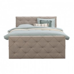 BoxspringmetvoetbordLivgeruit-beige-160x200cm-vierkantepoot-LeenBakker